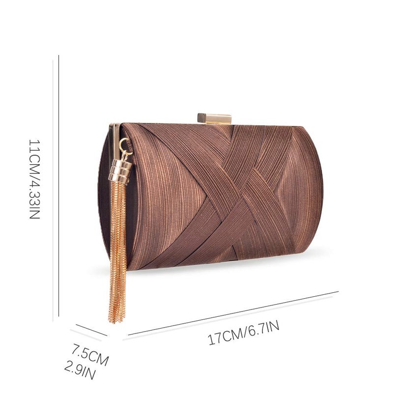 Zebrum Womens Evening Clutch Bag Designer Evening Handbag Hand Bag,Lady Party Wedding Clutch Purse (Elegant Tassel-Brown) - Image 2